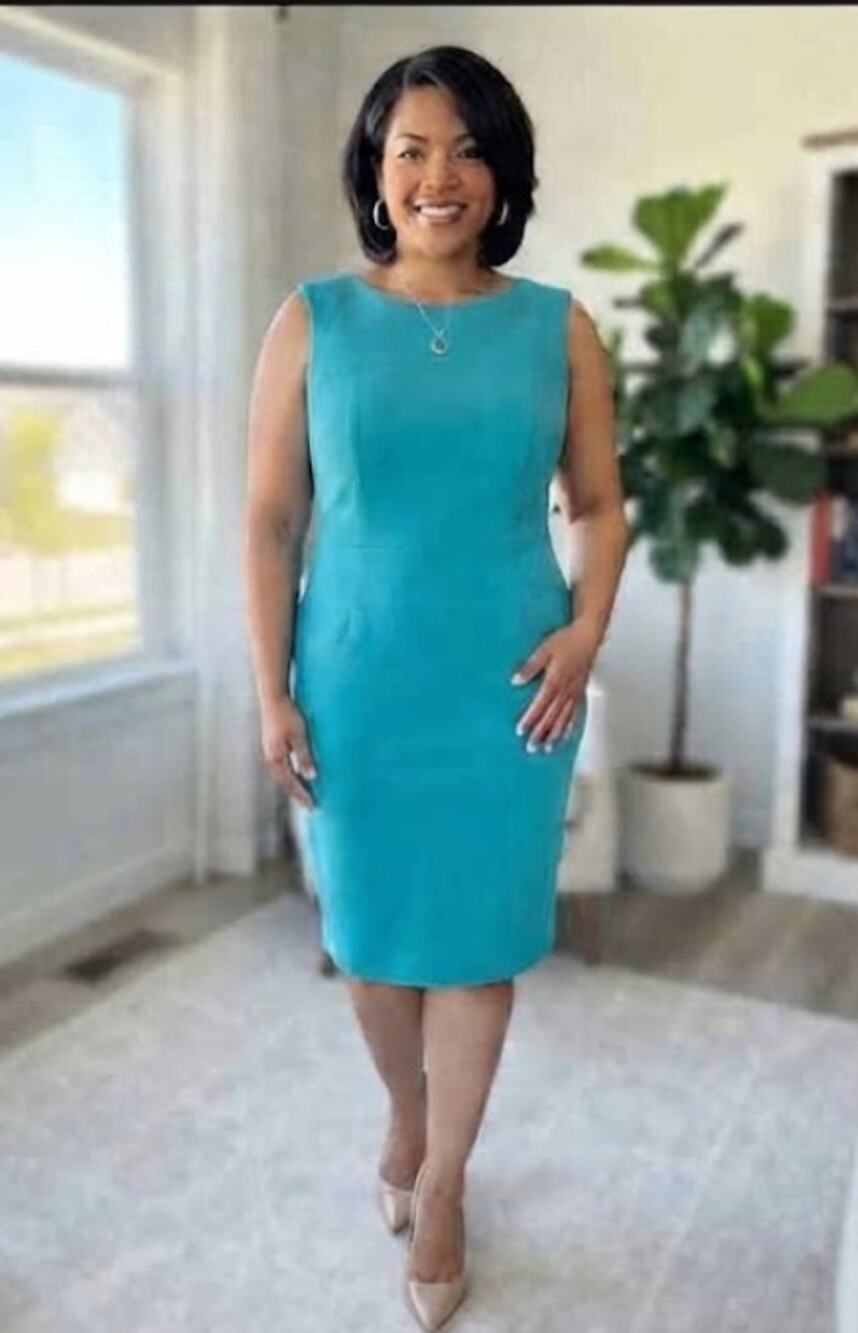 Kasper Women's 12 Turquoise Sleeveless Sheath Dress Crepe Tailored Office Cockta